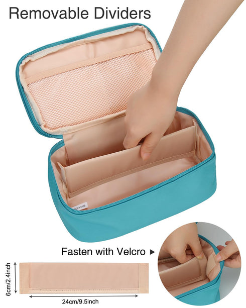 Relavel Travel Makeup Bag, Compact Cosmetic Bag for Women, Waterproof Makeup Brush Holder Organizer with Adjustable Dividers (Blue)...