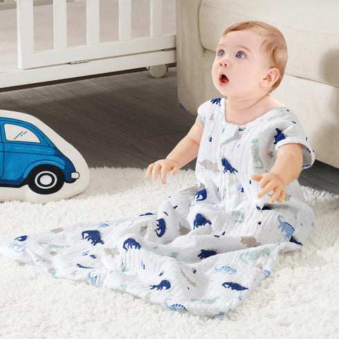 david's kids Muslin Cotton Baby Sleep Sack 6-12 Months, 2 Pack 100% Cotton Sleeping Bag for Summer, TOG 0.5 Baby Wearable Blankets with 2-Way Zipp...