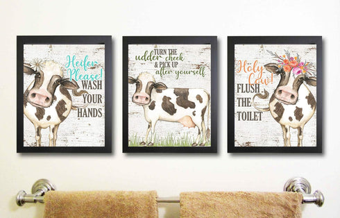 Silly Goose Gifts Funny Rustic Farm Animal Themed Bathroom Decor Wall Art Print Sets, Typography Country Bath Pictures Signs Wood Style (Adorable ...