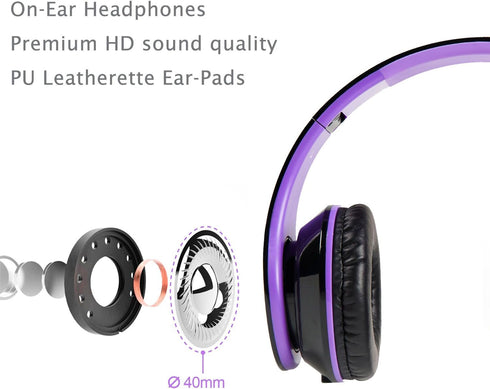 Kids Headphones BG6002 Children Headphones for Kids Boys Adult with Microphone Volume Control Foldable Headset with 3.5mm Plug Removable Cord (Bla...