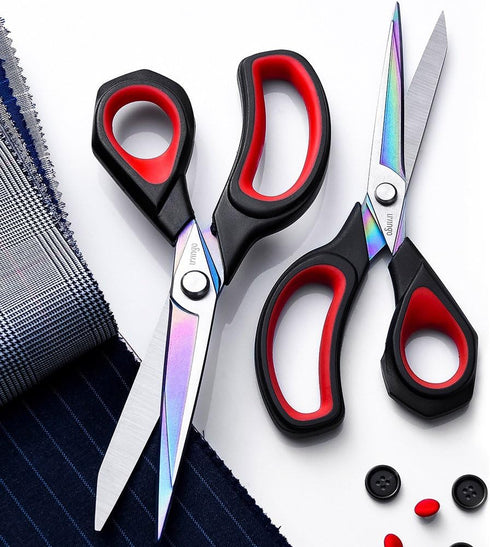 LIVINGO 2 Pack Premium Tailor Scissors Heavy Duty Multi-Purpose Titanium Coating Forged Stainless Steel Sewing Fabric Leather Dressmaking Comfort ...