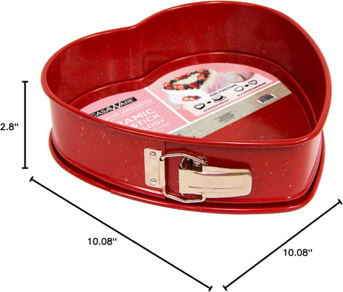 casaWare Heart Springform 10-Inch Pan, Ceramic Coated NonStick Red Granite...