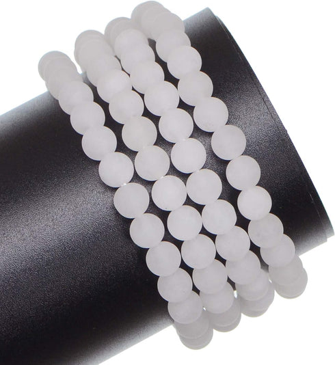 6mm Natural Matte White Jade Round Gemstone Frosted 120Pcs Bulk Loose Beads for Jewelry Making Bracelet with Stretch Beading Cord LPBeads...