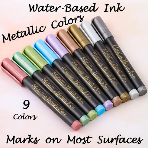 Dyvicl Metallic Brush Marker Pens - Metallic Pens Art Markers for Calligraphy, Brush Lettering, Black Paper, Rock Painting, Card Making, Scrapbook...