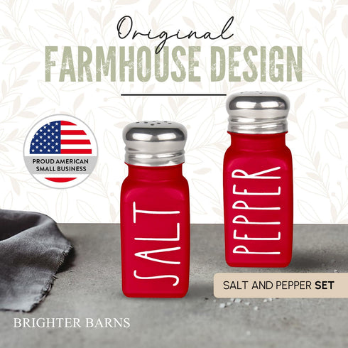 Red Salt and Pepper Shakers Set by Brighter Barns - Modern Farmhouse Kitchen Decor and Accessories for Home Restaurants Weddings - Cute Modern Gla...