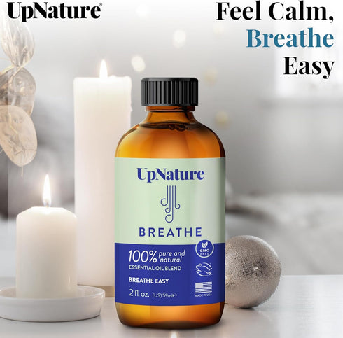 UpNature Breathe Essential Oil Blend - Essential Oils for Diffusers for Home and Humidifiers - Aromatherapy Oils for Breathing Comfort, 2oz...