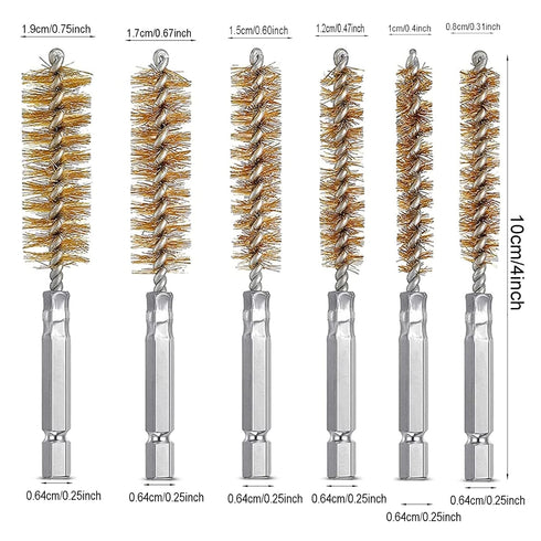6Pcs Stainless Steel Bore Brush Bristles Wire Brush Wire Tube Cleaning Brush Washing Polishing Tools with 1/4 inch Hex Shank Handle for Power Dril...