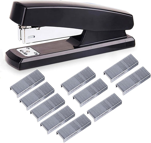 Desktop Staples, 4.8 Inch Labor Saving Black Stapler for 20 Sheets Capacity with 500 Pcs No.12 Staples (Black)...