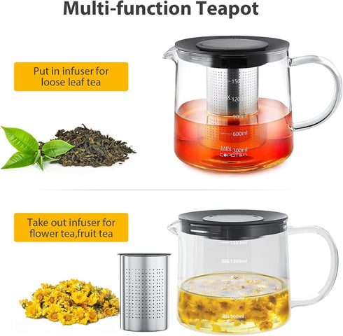 Glass Teapot with Infuser - 1500ml/50 OZ Tea Kettle Stovetop Safe Tea Pot for Blooming Tea Loose Leaf Tea, Premium Tea Maker with Gift Box...
