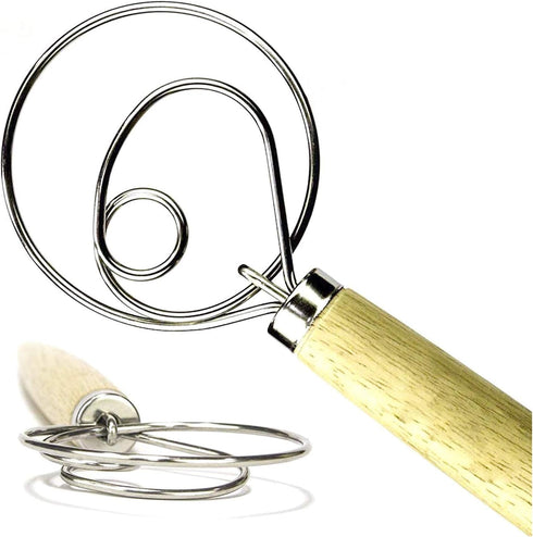 2 Pack LARGE 13.5" Premium Original Danish Dough Whisk Dutch Bread Whisk- Stainless Steel Dutch Style Bread Dough Hand Mixer Wooden Handle Artisia...