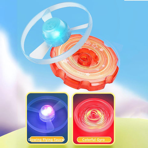 Flying Disc Launcher Toy,Fun and Easy-to-Use Outdoor Toys Outside Yard Games Kids 3-8,1 Flying Saucer & 6 Discs and Gyroscope(2 glow in The dark)?...