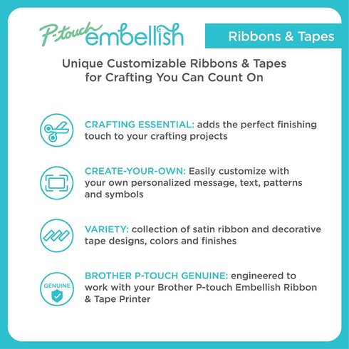 Brother P-touch Embellish Gold Print on Pink Satin Ribbon TZERE34 ~½” Wide x ~13.1’ Long for use with P-touch Embellish Ribbon & Tape Printer...