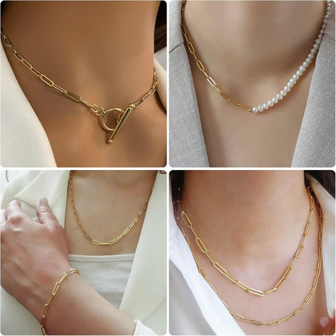 Jabogrii 16.4 Feet Gold Plated Chain for Jewelry Making Welded Stainless Steel Paperclip Oval Link Chains Bulk with Lobster Clasps Jump Rings for ...