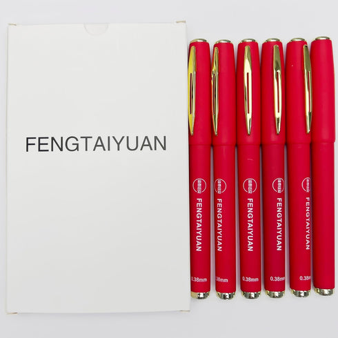 Fengtaiyuan R038P18x6 Red Gel Ink Rollerball Pens - Comfortable Non-Slip Grip, Red Ink, Ultra Fine, 0.38mm, Quick-Drying Ink, 6-Piece Box (R038P18...