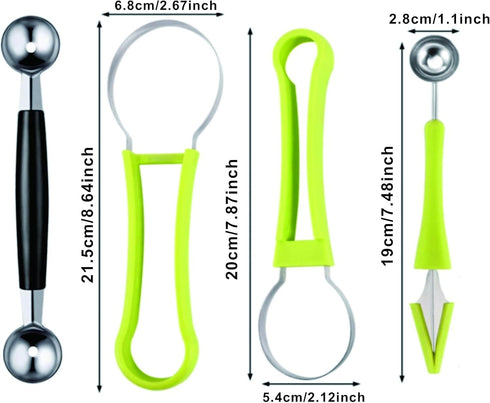 DIANCHU 2 Pieces Melon Baller Scoop Set, 4 In 1 Stainless Steel Fruit Scooper Fruit Tool Set Melon Baller Carving Knife Fruit Scooper Seed Remover...