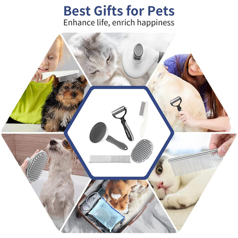 5 in 1 Dog Grooming Kit - Self-Cleaning Slicker Brush for Dogs and Cats - Shedding Brush Set for Short and Long Haired Pets - Includes Pet Comb, F...