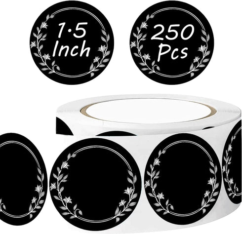 1.5 Inch Round Spice Jar Chalkboard Labels with Wreath Design Blackboard Stickers Kitchen Pantry Labels for Canning Bins,Containers,Mason Jars Sea...