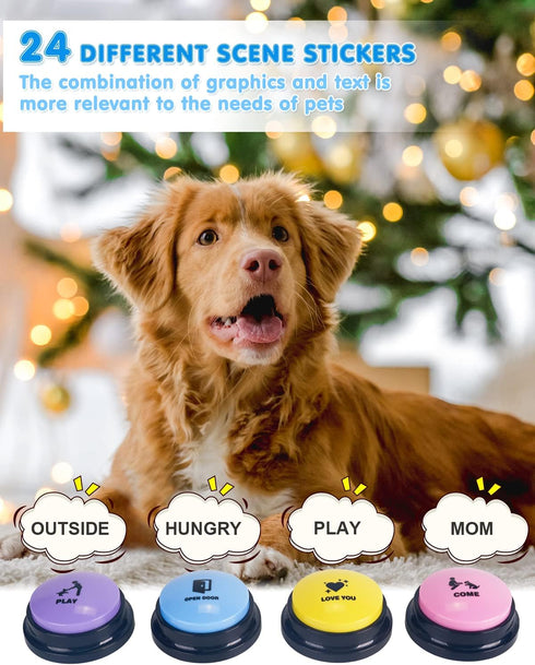 Dog Buttons for Communication, 4 Dog Talking Button Set, Speaking Buttons for Cats and Dogs, 30s Voice Recordable Pet Training Buzzer with Waterpr...
