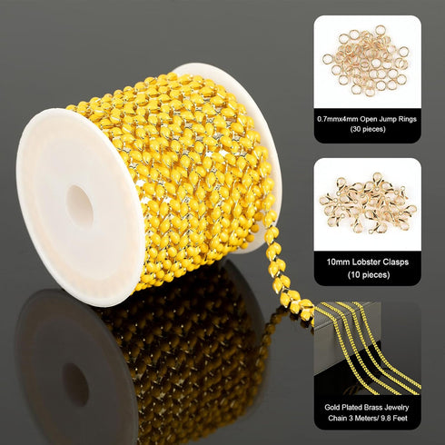 YOUBEIYEE 3M Gold Plated Chain Necklace for Women Jewelry DIY Brass Arrow Cable Link Chain Jewelry Making Supplies Findings Yellow Enamel Craft Ch...