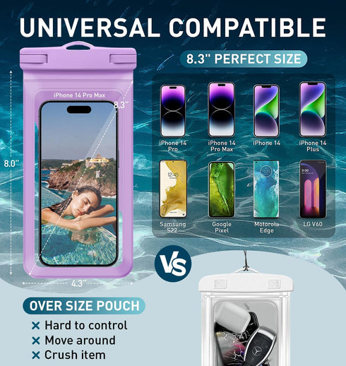 Universal Waterproof Phone Case, with Inside Card Holder, Large Dry Bag Compatible for iPhone 15 14 13 12 Pro Max XS Plus Samsung Galaxy S22, IPX8...
