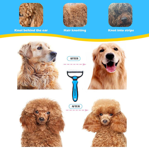 Dog Grooming Brush - Double Sided Dematting Undercoat Rake for Dogs & Cats - Extra Wide Dog Grooming Brush, Pet Brush for Shedding, Cat Brush,Dema...