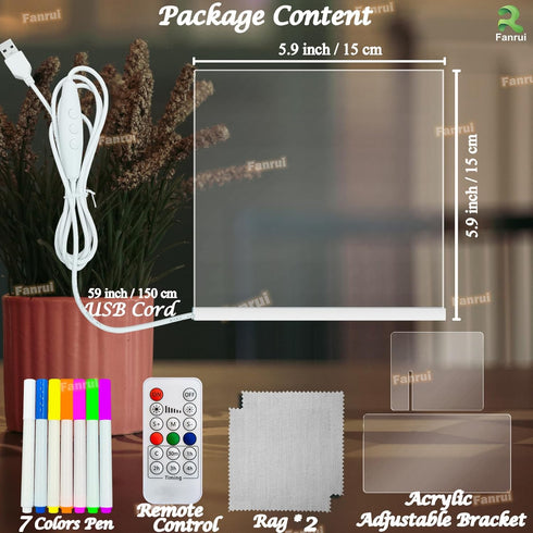 Fanrui Acrylic Dry Erase Board Multifunctional 7 Colors Remote Control Light 5.9x5.9" Clear Desktop Note Memo Board with Timmer & Dimmer, Rewritab...