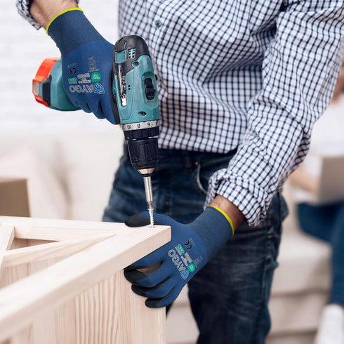 KAYGO Safety Work Gloves MicroFoam Nitrile Coated-3 Pairs, KG18NB,Seamless Knit Nylon Glove with Black Micro-Foam Nitrile Grip,Ideal for General P...