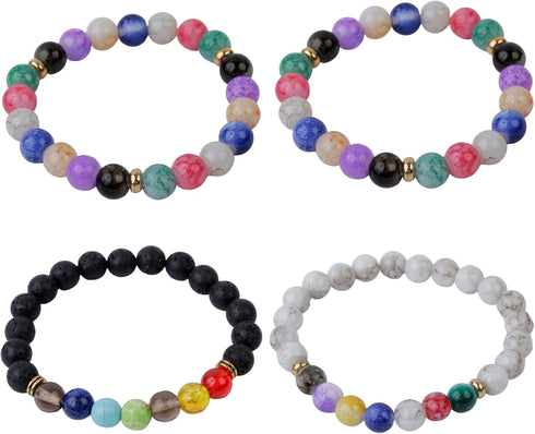 (4PCS) Handmade Healing Crystals Beads Bracelet Set - Elastic Yoga Bangle from Gemstones & Stones - Ideal for Positive Energy, 7 Chakra Balance - ...
