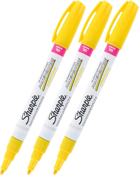 Sharpie Oil-Based Paint Marker, Fine Point, Yellow Ink, Pack of 3...