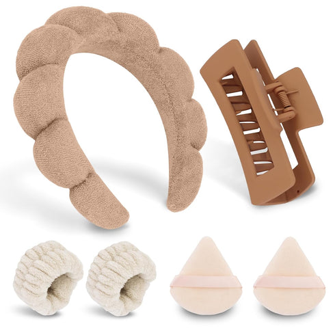 COCIDE 6 Pcs Spa Headbands for Women Washing Face Wristband Set Makeup Skincare Hairbands for Girls Terry Cloth Puffy Padded Headwear Non Slip Thi...