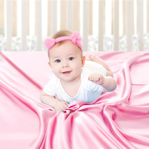 Pro Goleem Satin Soft Crib Sheet Great for Baby with Sensitive Hair Silky Baby Sheet Pink 52’’x28’’x8’’ Fitted Sheet for Girls...