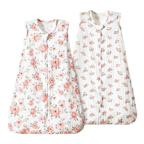PHF 100% Muslin Cotton Baby Sleep Sacks, 0-6 Months Sleep Sack with 2-Way Zipper, 2 Pack Cooling 0.5 TOG Breathable Small Size Sleeveless Baby Wea...