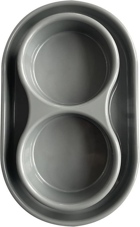 PetLike Ants Away Double Dog Water and Food Bowls,6 cups/48oz Pet Feeder Bowls for Puppy Medium Large Dogs Cats (Grey, 15.5X9.5X2.75 INCH)...