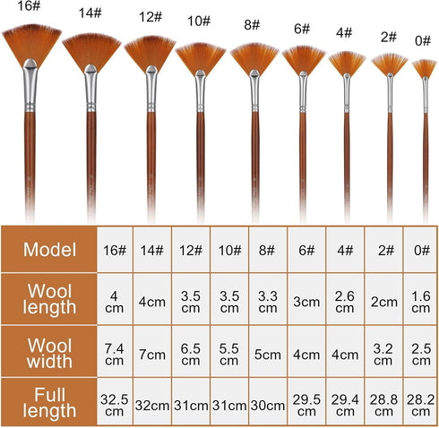 9 Pieces Fan Brush for Painting, Professional Artist Fan Paint Brushes Set Soft Anti-Shedding Nylon Hair Wood Long Handle Paint Brush Set for Acry...