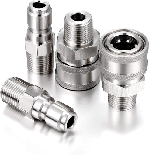 2 Sets NPT 3/8 Inch Stainless Steel Male and Female Quick Connector Kit Pressure Washer Adapters (External Thread)...