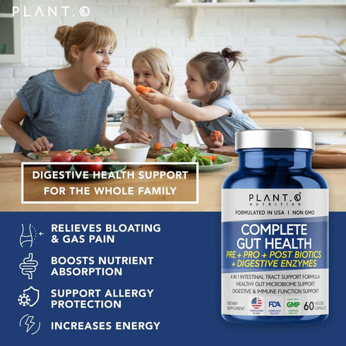 4-in-1 Prebiotic Probiotic & Postbiotic for Women & Men, Complete Gut & Digestive Support Supplement, Pre Post Probiotics & Digestive Enzymes 60 c...