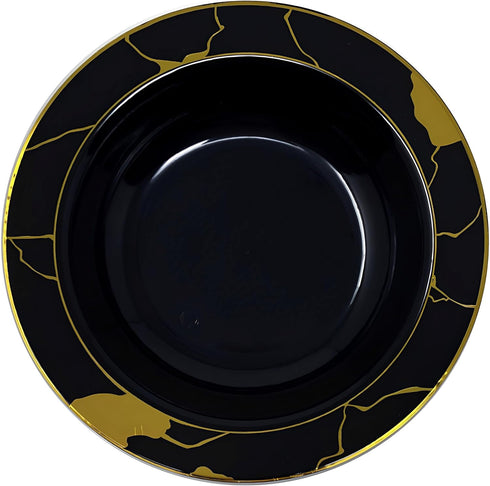 DecorLine Sophisticated Marble Collection Black & Gold Soup Bowls Set - 12" (Pack of 10) - Durable & Stunning - Perfect for Party Hosting & Memora...