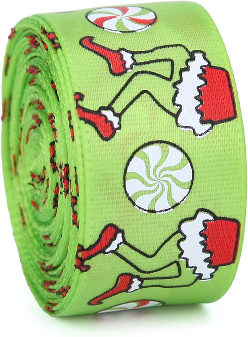 Red Green Ribbon 10 Rolls Total 50 Yards Christmas Craft Satin Ribbon Funny Cartoon Character Gift Wrapping Ribbon Decorative Ribbon for Xmas Tree...