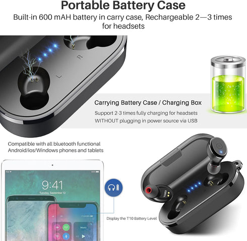 TOZO T10 (Classic Edition) Bluetooth 5.3 Wireless Earbuds with Wireless Charging Case IPX8 Waterproof Stereo Headphones in Ear Built in Mic Headse...