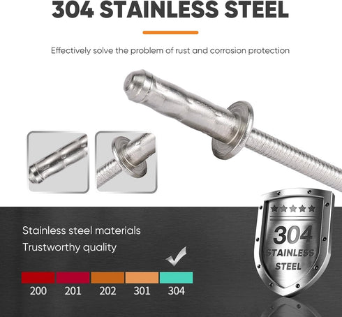 3/16" x 5/8" 304 Stainless Steel Double-Drum Blind Rivets - Round Head, Pull Nail Drum Type - Ideal for Home Renovation, Auto Repair - Multi-Drum ...