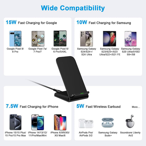 Samsung Wireless Charger Stand Fast Charging for Samsung Galaxy S24 Ultra S24 S23 S22 S21 S20, 2Pack 15W Android Wireless Charger Stand Fast Charg...