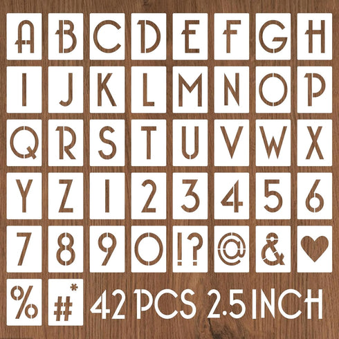 2.5 Inch Letter Stencils and Numbers, 42 Pcs Alphabet Drawing Stencils, Reusable Plastic Craft Templates for Painting on Wood, Wall, Fabric, Rock,...