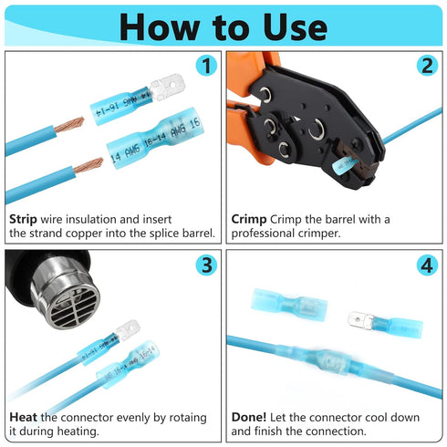 200 Pcs Heat Shrink Spade Connectors, Male and Female Spade Connectors, Blue Heat Shrink Wire Terminals, Insulated Quick Disconnect Electrical Ter...