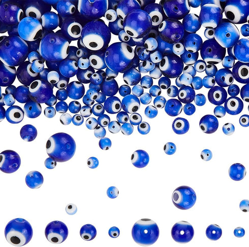 PH PandaHall 390 Pcs 4 Size Blue Evil Eye Glass Beads Round Evil Eye Beads 4/6/8/10mm Evil Eye Lampwork Glass Beads Handmade Lampwork Evil Eye Cha...
