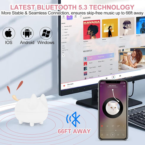Portable Bluetooth Speaker, Cute Cat Mini Wireless Speakers with Loud Stereo Sound, Built-in Mic, Super Bass, Dual Pairing,40H Playtime,Birthday G...