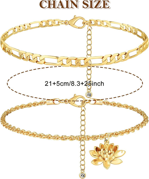 Gold Anklets Bracelets for Women 14K Retro Coin Initial Bracelets Layered Birthflower Anklet Adjustable Handmade Cuban Chain Bracelet Personalized...