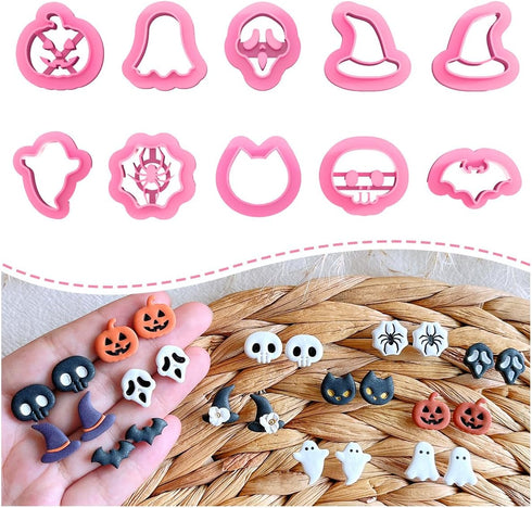 KEOKER Halloween Polymer Clay Cutters, Halloween Clay Cutters for Polymer Clay Jewelry, 10 Shapes Halloween Clay Earrings Cutters, Pumpkin Hallowe...