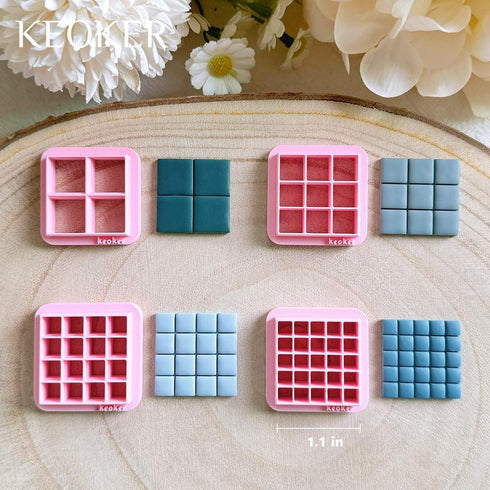 Square Clay Cutters, 3D Printed Clay Cutter,Stripe Tool Polymer Clay Cutters, Checker Board Maker for Making Earrings Jewerl, Square Grid Tool (A)...