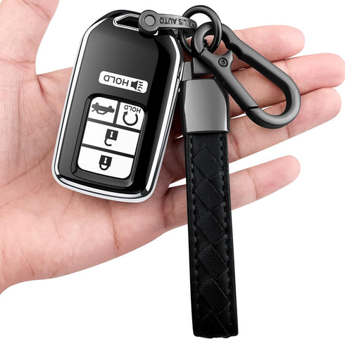Sindeda for Honda key fob cover with leather keychain,Soft TPU Full Cover Protection,key fob case compatible Honda Accord Civic CRV Pilot Odyssey ...