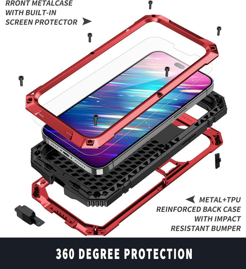 iPhone 14 Pro Max Metal Bumper Silicone Case iPhone 14 Pro Max Case with Stand Built-in Screen Protector Gorilla Glass Hybrid Military Shockproof ...